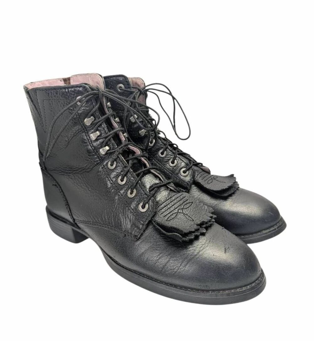 Ariat heritage lacer kiltie fringe black leather combat ankle boots womens 9